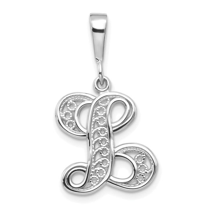 14K White GoldFancy Filigree Script Design Letter L Initial Pendant