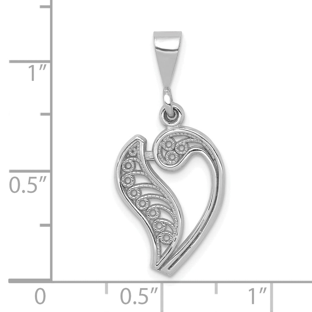 14K White GoldFancy Filigree Script Design Letter V Initial Pendant