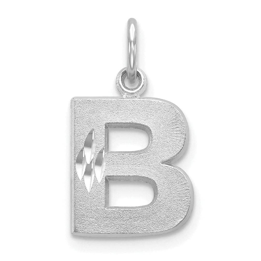 14k White Gold Satin Diamond Cut Finish Letter B Initial Pendant