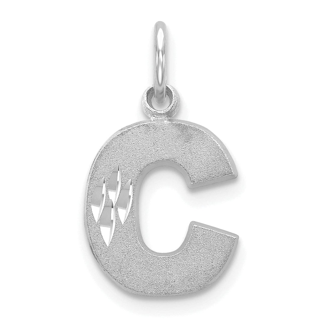 14k White Gold Satin Diamond Cut Finish Letter C Initial Pendant