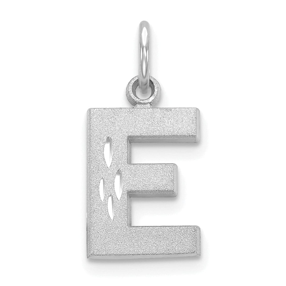 14k White Gold Satin Diamond Cut Finish Letter E Initial Pendant