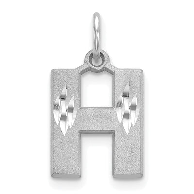 14k White Gold Satin Diamond Cut Finish Letter H Initial Pendant