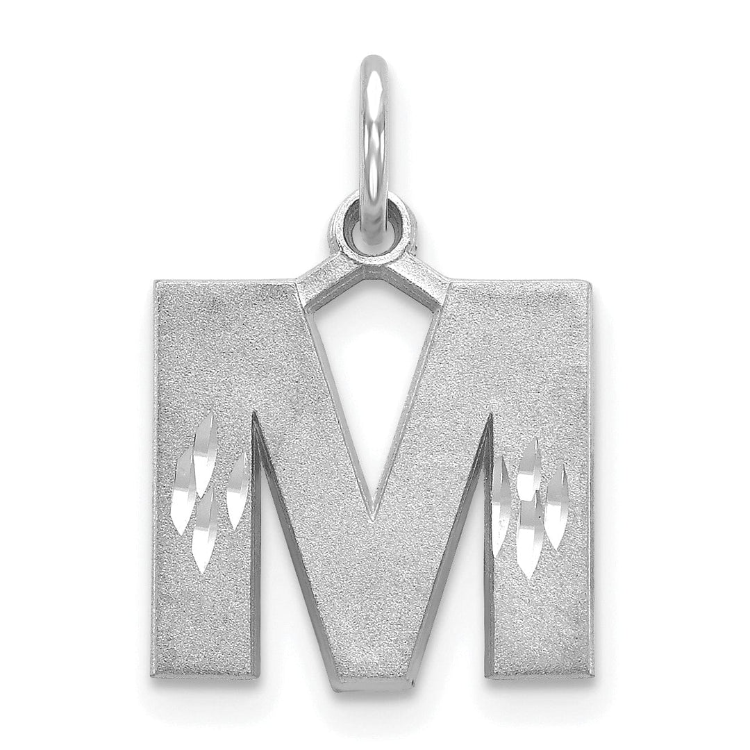 14k White Gold Satin Diamond Cut Finish Letter M Initial Pendant