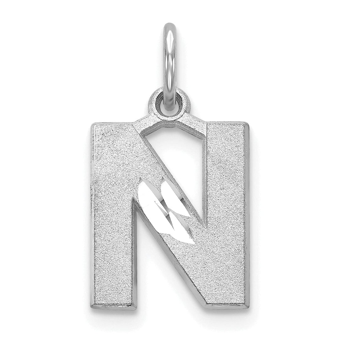 14k White Gold Satin Diamond Cut Finish Letter N Initial Pendant