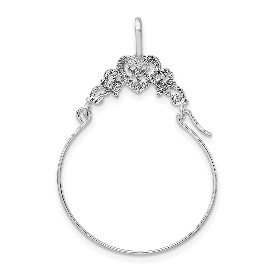 14k White Gold Solid Filigree Heart Design Charm Holder Pendant