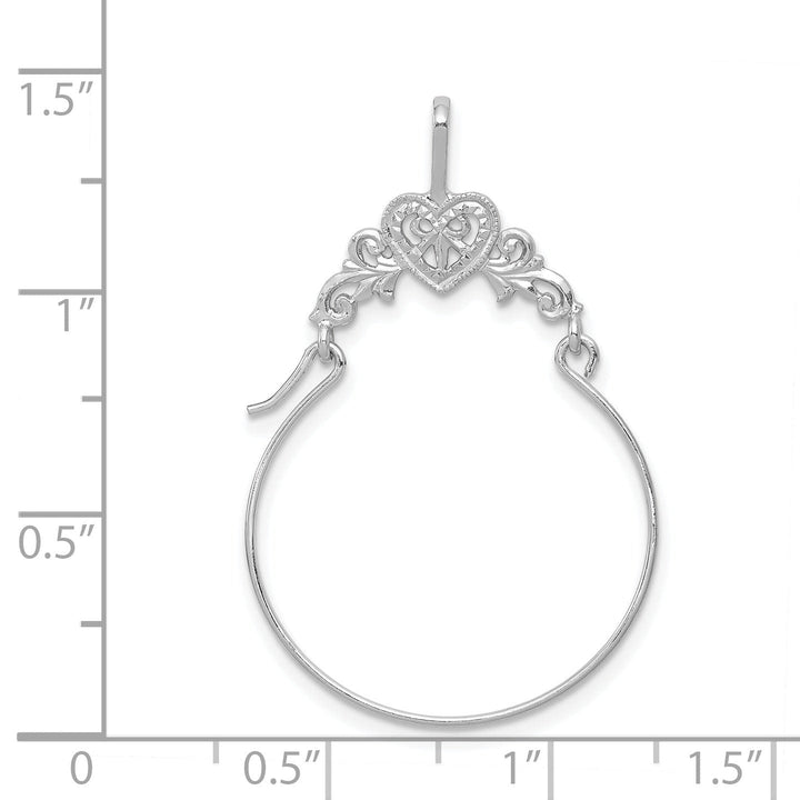 14k White Gold Solid Filigree Heart Design Charm Holder Pendant