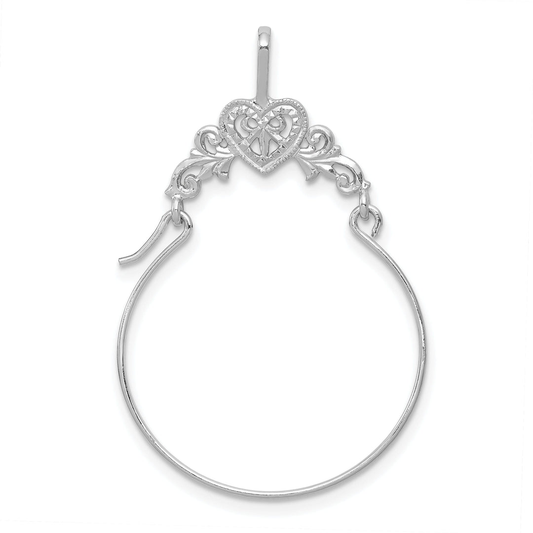 14k White Gold Solid Filigree Heart Design Charm Holder Pendant