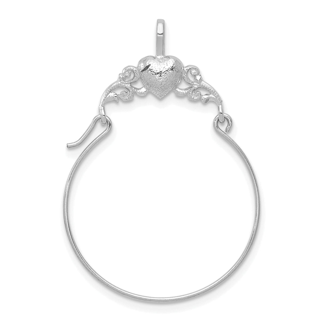 14k White Gold Solid Heart Design Charm Holder Pendant