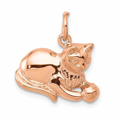 14k Rose Gold Open Back Polished Finish Cat Playing with Ball Design Charm Pendant