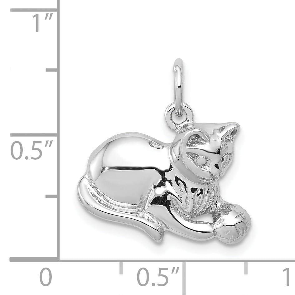 14k White Gold Open Back Polished Finish Cat Playing with Ball Design Charm Pendant