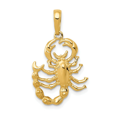 14k Yellow Gold Solid Textured Polished Finish Scorpion Charm Pendant