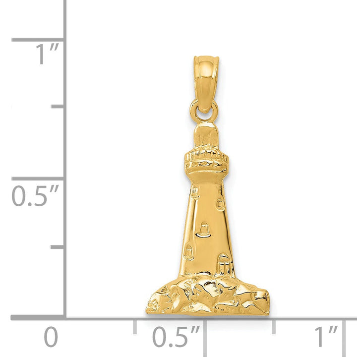 14k Yellow Gold Polished Finish Solid CAPE MAY Lighthouse Charm Pendant