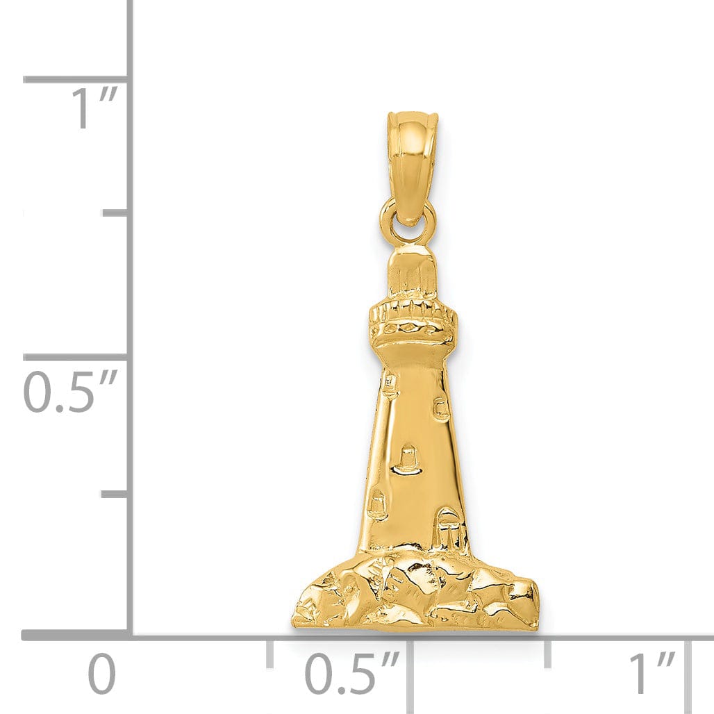 14k Yellow Gold Polished Finish Solid CAPE MAY Lighthouse Charm Pendant