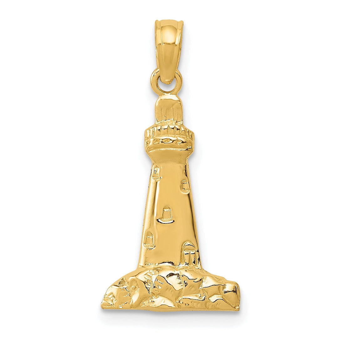 14k Yellow Gold Polished Finish Solid CAPE MAY Lighthouse Charm Pendant