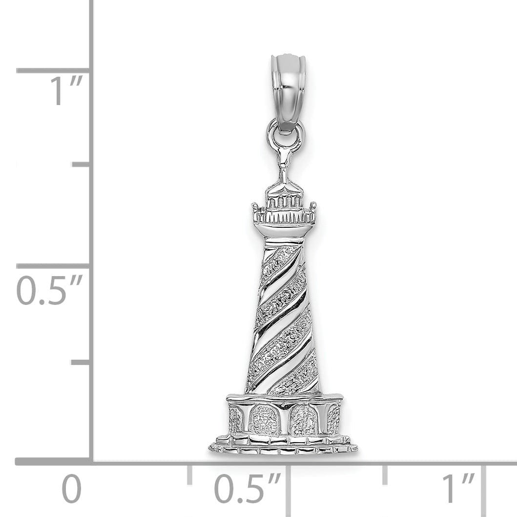 14K White Gold Polished Finish Solid 2-Dimensiona Cape Hatteras Lighthouse Charm
