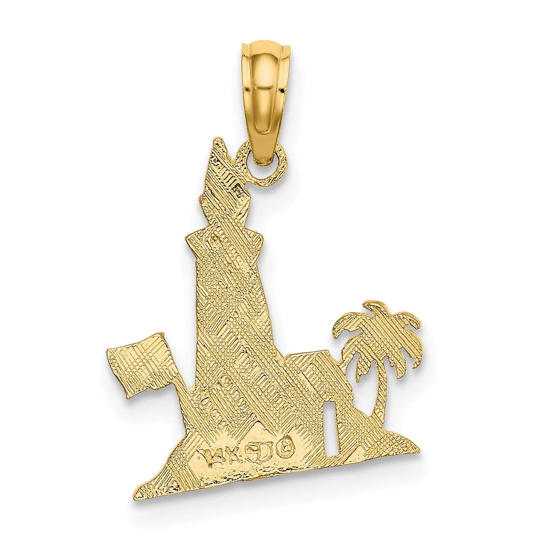 14k Yellow Gold Lighthouse with Flag and Palm Tree Design Charm