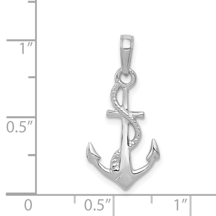 14K White Gold Polished Finished 3-Dimensional with Rope Design Solid Anchor Charm Pendant