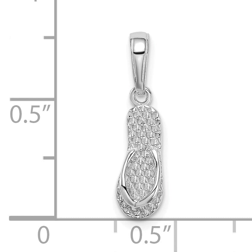 14k White Gold Polished Textured Finish 3-Dimensional HAWAII Flip-Flop Sandle Charm Pendant