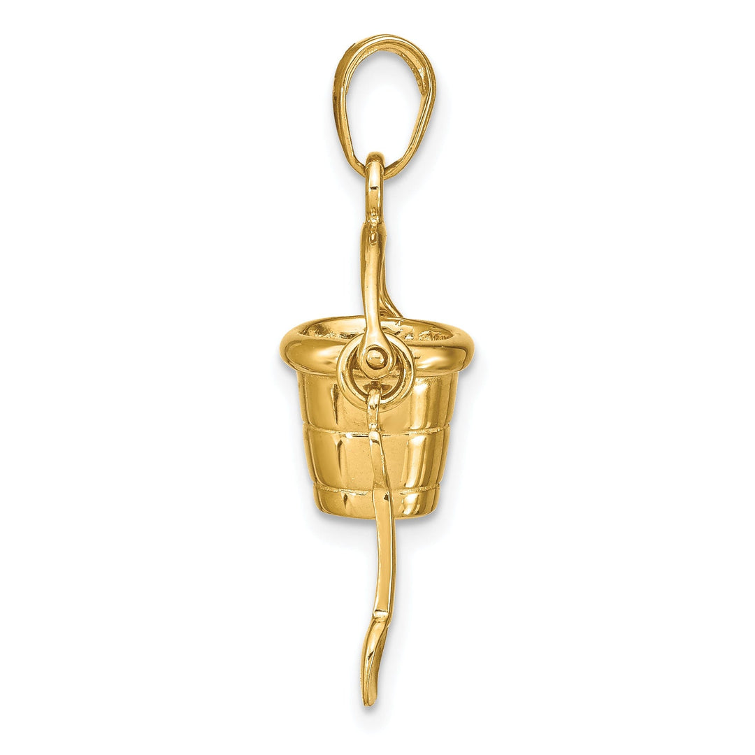 14k Yellow Gold Solid Polished Finish Moveable 3-Dimensional Beach Pail with Shovel Charm Pendant