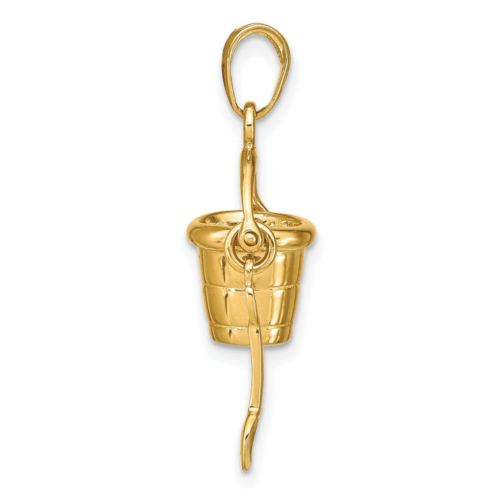14k Yellow Gold Solid Polished Finish Moveable 3-Dimensional Beach Pail with Shovel Charm Pendant