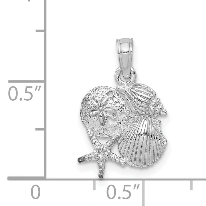 14k White Gold Soild Textured Polished Finish Mini Size Four Shell Cluster Charm Pendant