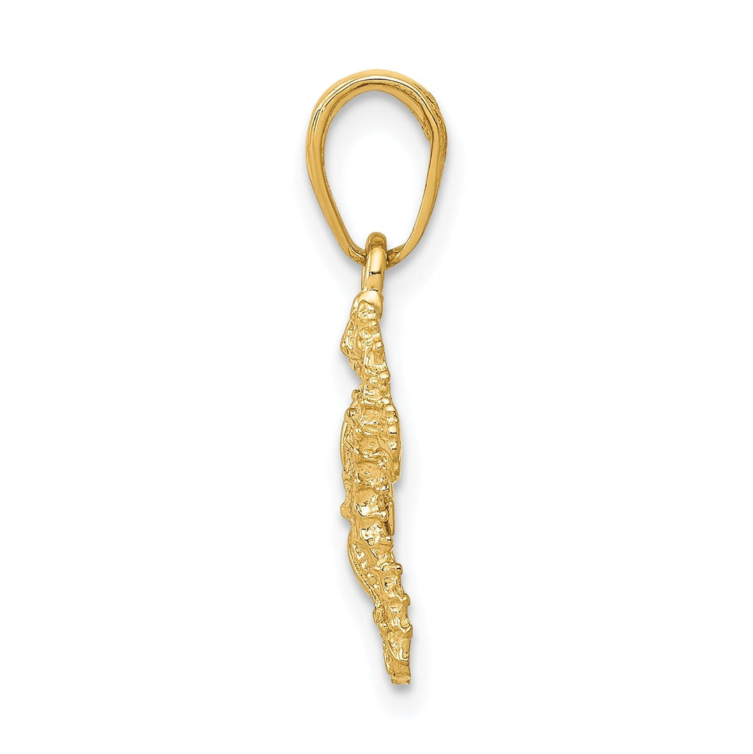 14K Yellow Gold Solid Texture Polished Finish Men's Seahorse and Starfish Charm Pendant