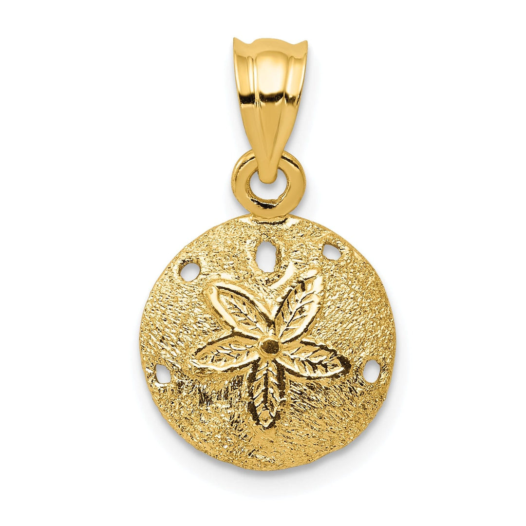 14k Yellow Gold Solid Textured Polished Finish Laser-Cut Sea Sand Dollar Charm Pendant