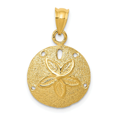 14k Yellow Gold Solid Texture Polished Finish Laser Cut Sea Sand Dollar Charm Pendant