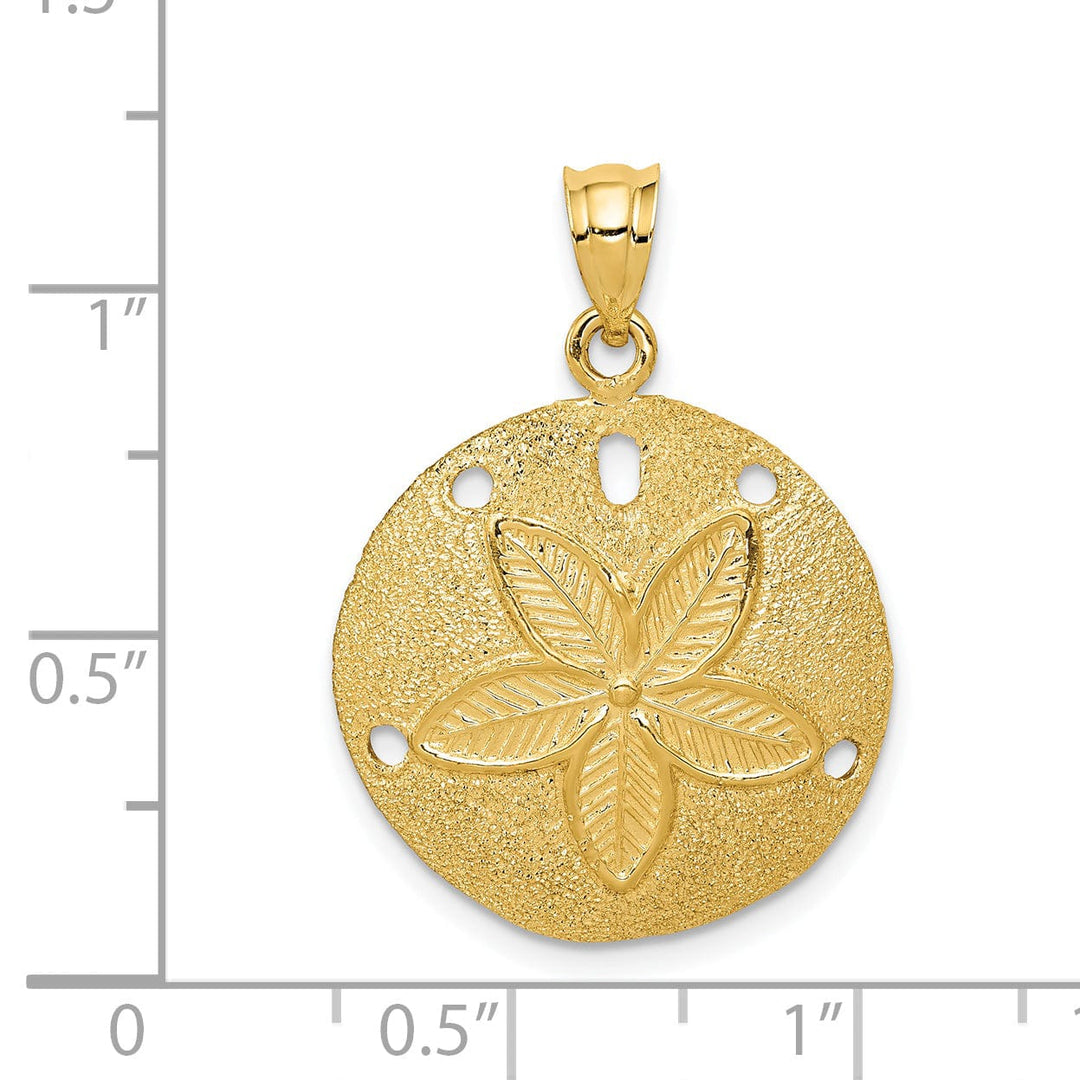 14k Yellow Gold Solid Textured Polished Finish Laser Cut Sea Sand Dollar Charm Pendant