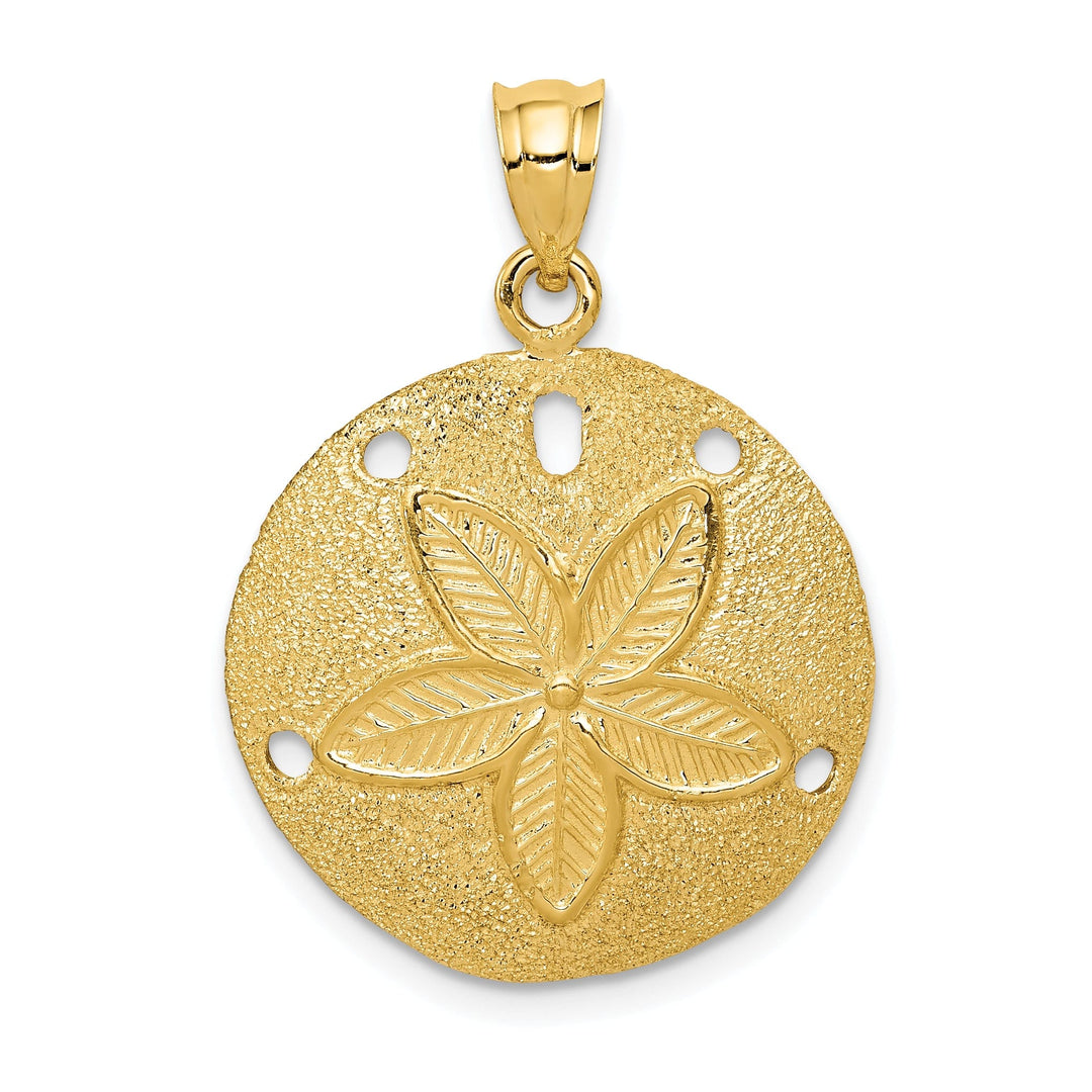 14k Yellow Gold Solid Textured Polished Finish Laser Cut Sea Sand Dollar Charm Pendant