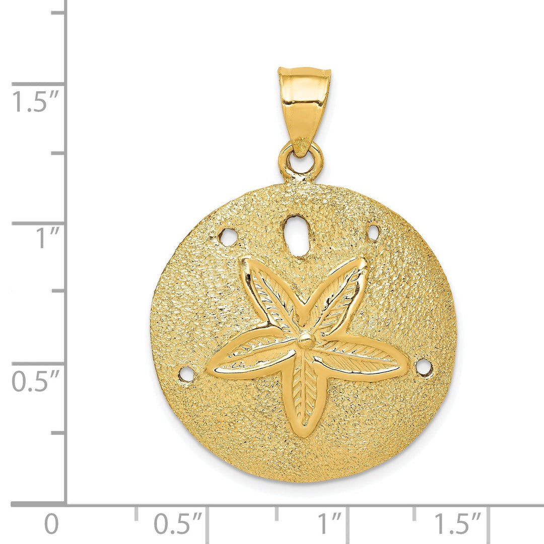 14k Yellow Gold Textured Polished Finish Solid Laser Cut Sea Sand Dollar Charm Pendant