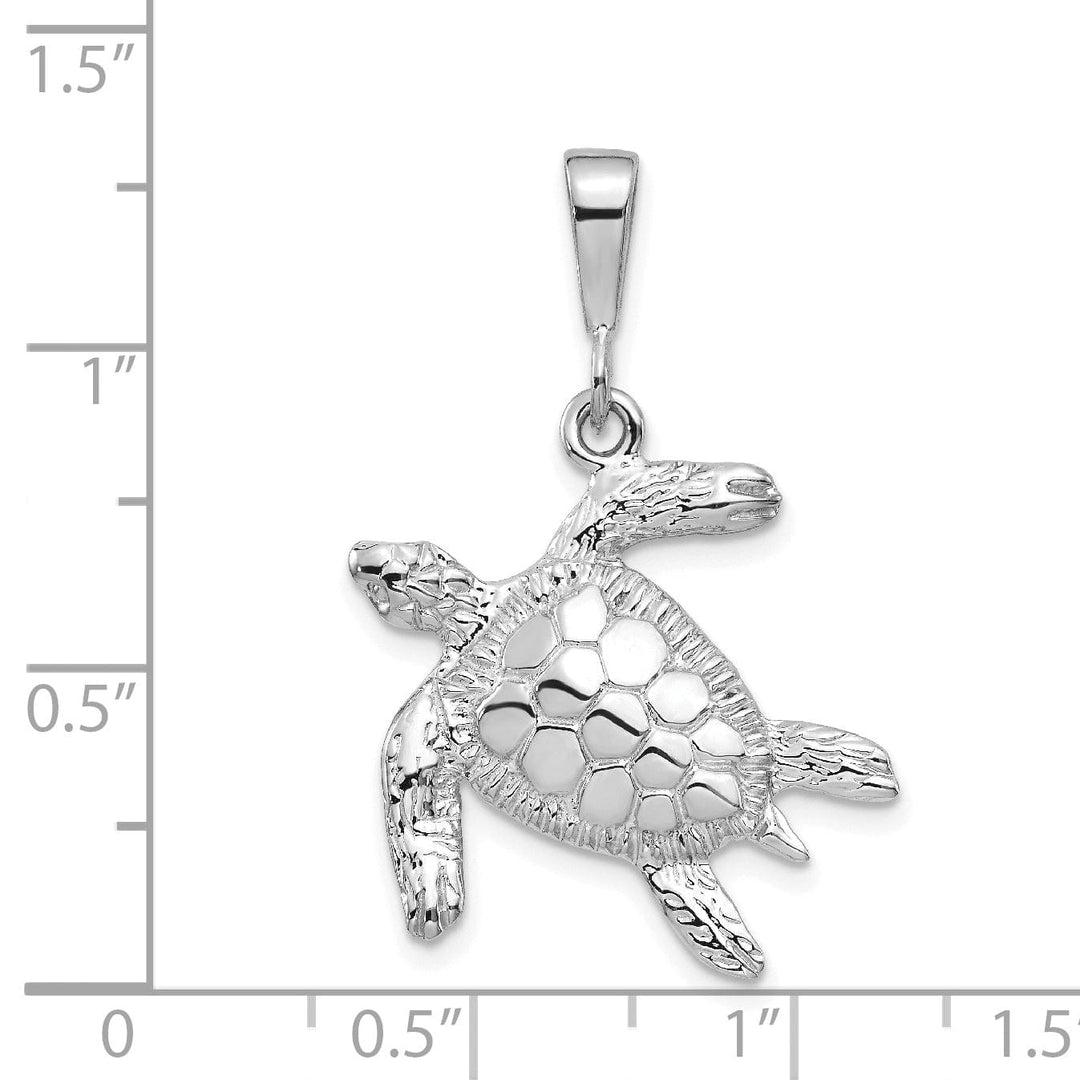 14k White Gold Solid Solid Polished and Textured Finish Open-Backed Men's Sea Turtle Charm Pendant
