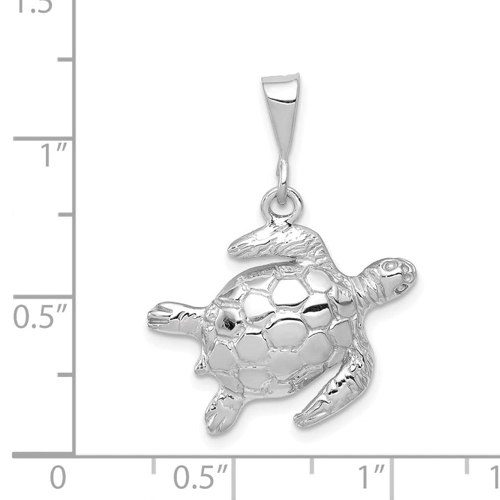 14k White Gold Solid Polished Finish Open-Backed Men's Sea Turtle Charm Pendant