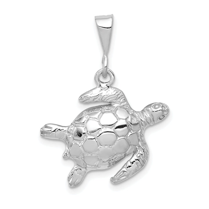 14k White Gold Solid Polished Finish Open-Backed Men's Sea Turtle Charm Pendant