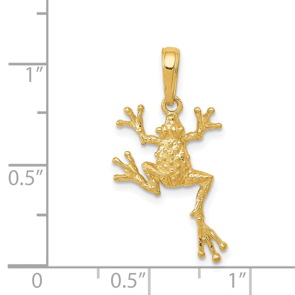 14k Yellow Gold Solid Textured Polished Finish Open-Backed Frog Slide Pendant