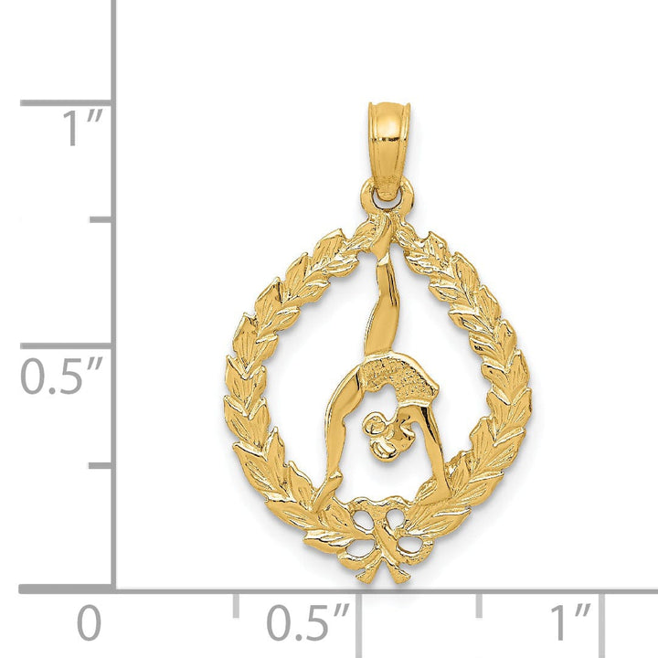 Solid 14 Yellow Gold Girl Gymnast Charm Pendant