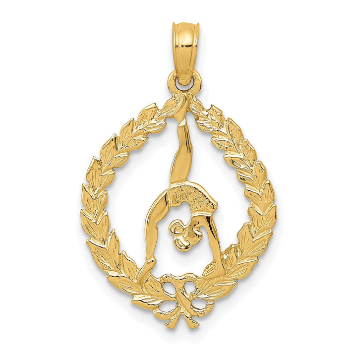 Solid 14 Yellow Gold Girl Gymnast Charm Pendant