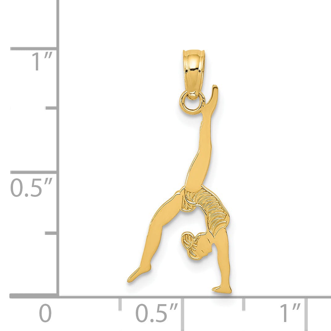 Solid 14 Yellow Gold Girl Gymnast Charm Pendant