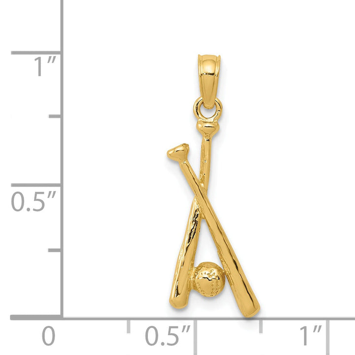 14k Yellow Gold Bats and Ball Baseball Pendant