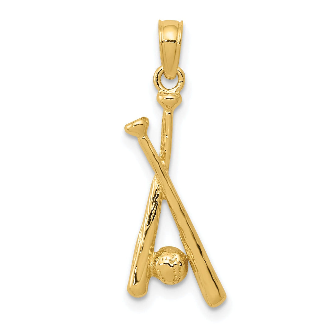 14k Yellow Gold Bats and Ball Baseball Pendant