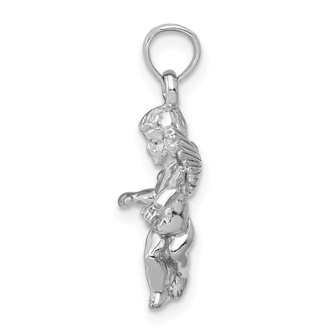 14k White Gold Polished Finish 3-Dimensional Solid Angel Pendant