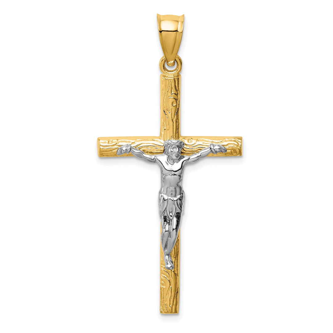 14k Two-tone Gold INRI Crucifix Cross Pendant