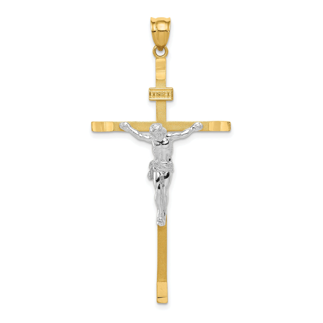 14k Two-tone Gold INRI Crucifix Cross Pendant