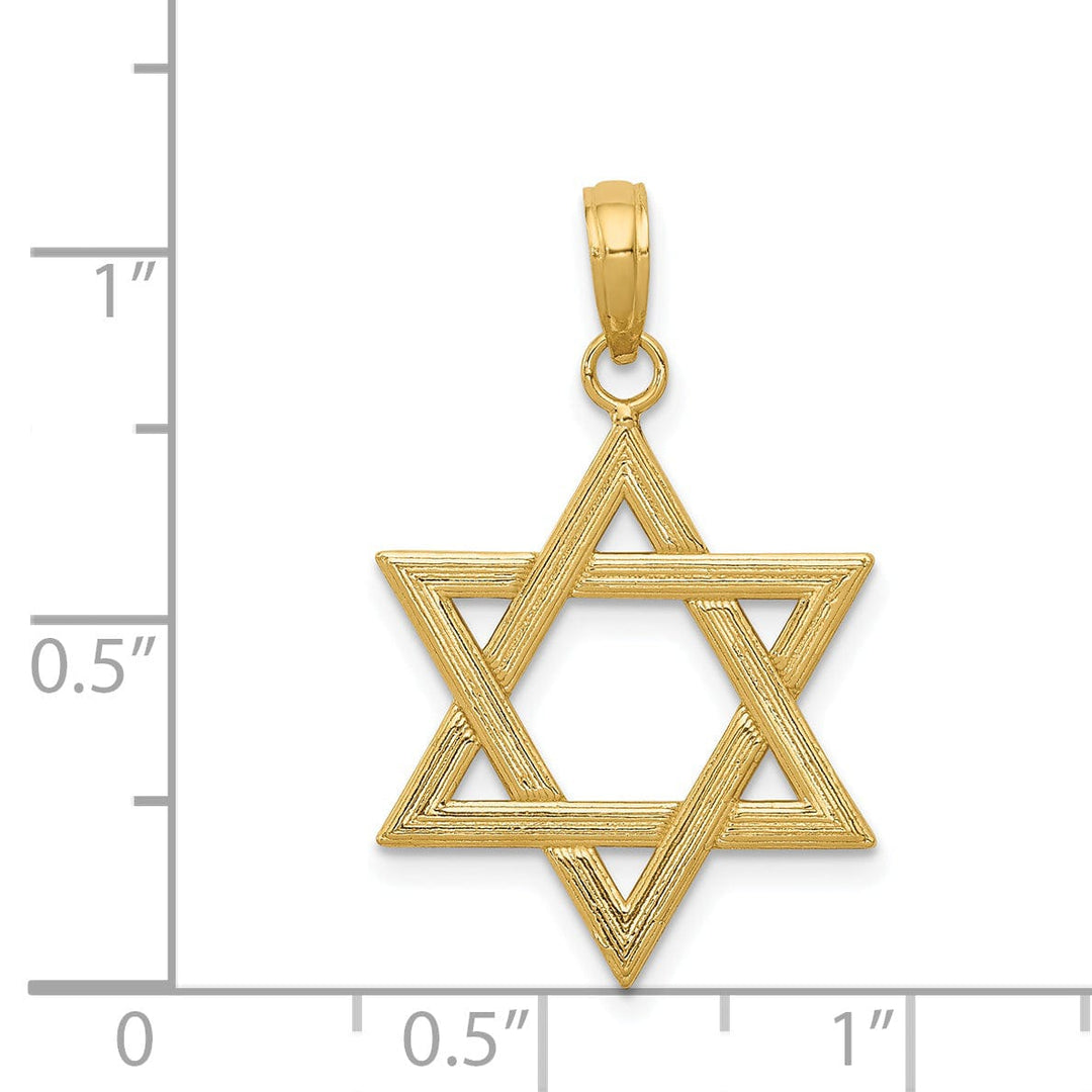 14K Yellow Gold Polished Texture Finish Solid Star of David Pendant