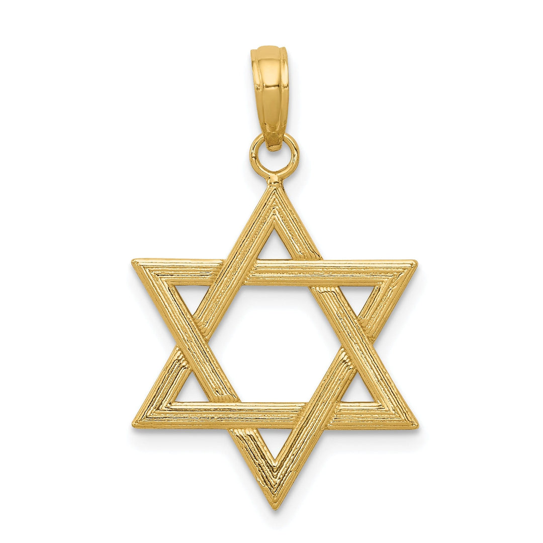 14K Yellow Gold Polished Texture Finish Solid Star of David Pendant