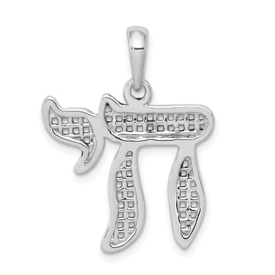 14k White Gold Rhodium Polished Finish Mesh Design Mens Chai Pendant at $ 185.15 only from Jewelryshopping.com