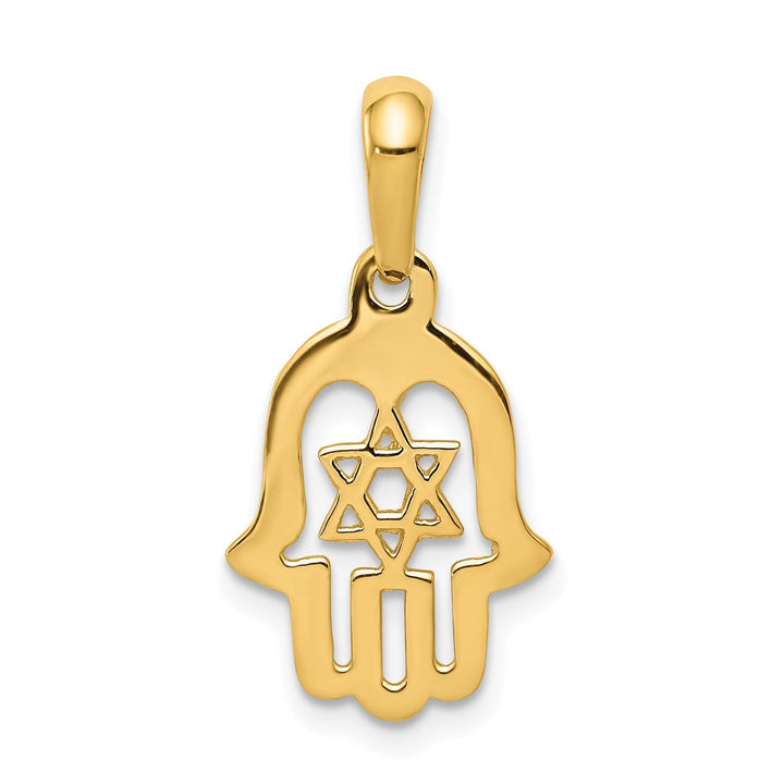 14k Yellow Gold Polished Finish Solid Star of David Chamseh Pendant