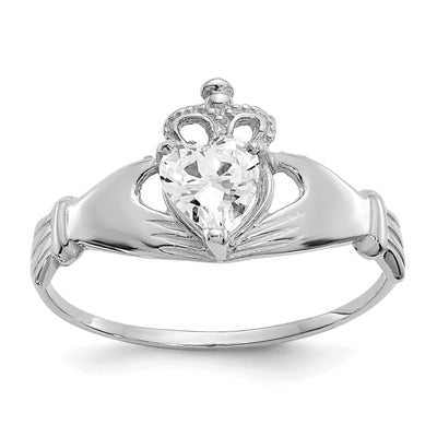 14k White Gold Birthstone Claddagh Heart Ring at $ 147.66 only from Jewelryshopping.com