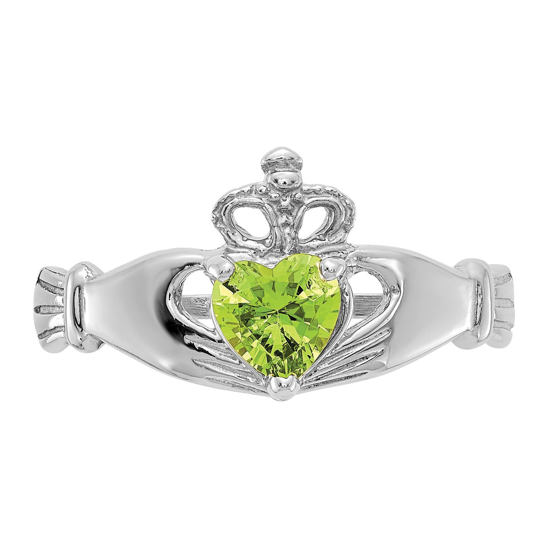 14k White Gold Birthstone Claddagh Heart Ring