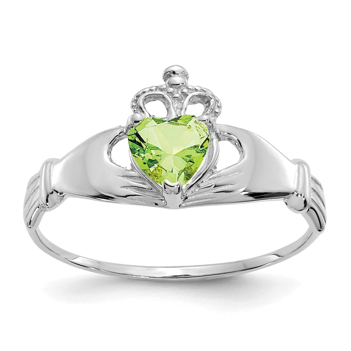 14k White Gold Birthstone Claddagh Heart Ring